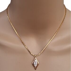 MCM Vintage Gold Plated Marquise Solitaire Minimalist Necklace